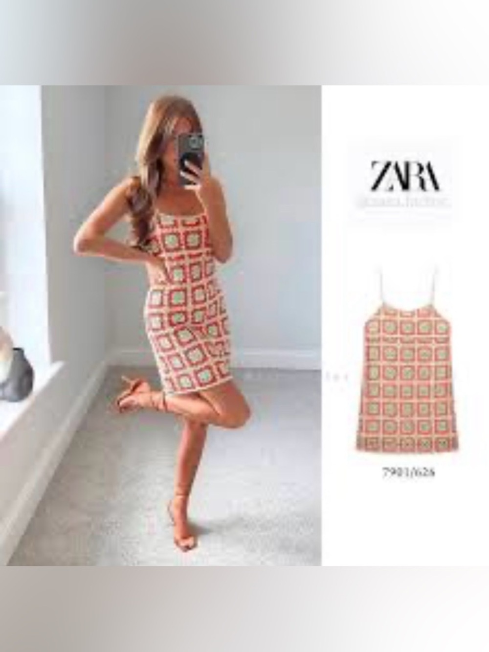 Zara Sz S Crochet Slip Above the Knee Dress in Cream, Orange & Mint Lined